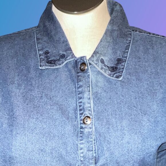 NWT 80s Vintage Cherokee Embroidered Denim Button Up Shirt Size Large B1 - Picture 4 of 9